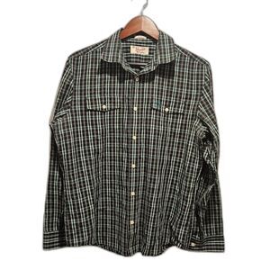 Original Penguin Plaid Black Teal Corpcore Casual Button Up Men's Shirt, Size M